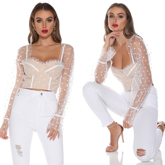 🚨24 HOUR SALE🚨*LAST 1*Bonjour Polka Dot Crop Top - Picture 3 of 4